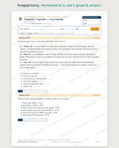 Kartkówka angielski klasa 6 unit 1: czytanie: trzy zawody — B–E — podgląd karty, grupa B