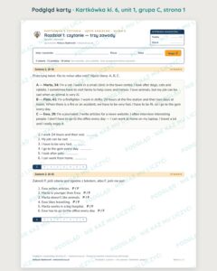 Kartkówka angielski klasa 6 unit 1: czytanie: trzy zawody — B–E — podgląd karty, grupa C