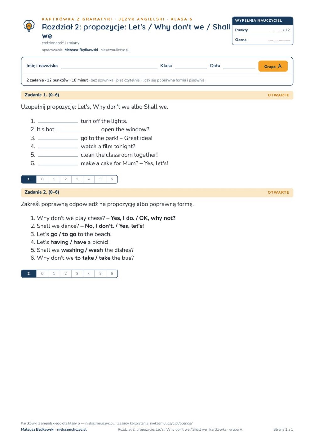 Kartkówka angielski klasa 6 unit 2: gramatyka 3 — B–E — okładka