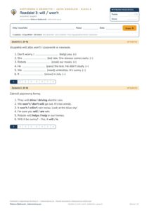 Kartkówka angielski klasa 6 unit 3: gramatyka: will / won't — B–E — okładka