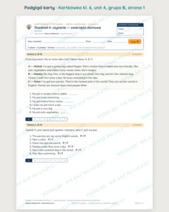 Kartkówka angielski klasa 6 unit 4: czytanie: zwierzęta domowe — B–E — podgląd karty, grupa B