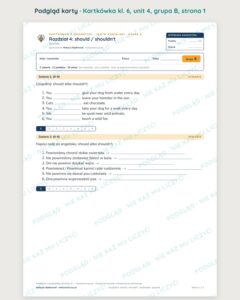 Angielski klasa 6 unit 4: gramatyka: should / shouldn't — kartkówka — podgląd karty, grupa B