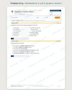 Kartkówka angielski klasa 6 unit 5: gramatyka: przyimki miejsca — B–E — podgląd karty, grupa C