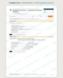 Angielski klasa 6 unit 8: aktywności na świeżym powietrzu — kartkówka — podgląd karty, grupa B