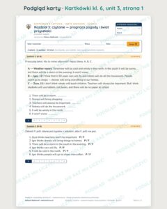 Kartkówki z angielskiego klasa 6 — 54 kartkówki A–E z kluczem — podgląd karty 1