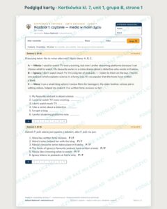 Kartkówka angielski klasa 7 unit 1: czytanie: media w moim życiu — B–E — podgląd karty, grupa B