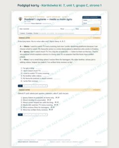 Kartkówka angielski klasa 7 unit 1: czytanie: media w moim życiu — B–E — podgląd karty, grupa C