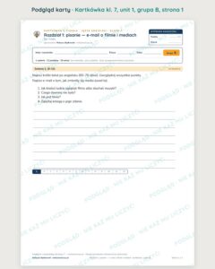 Kartkówka angielski klasa 7 unit 1: e-mail o filmie i mediach — B–E — podgląd karty, grupa B