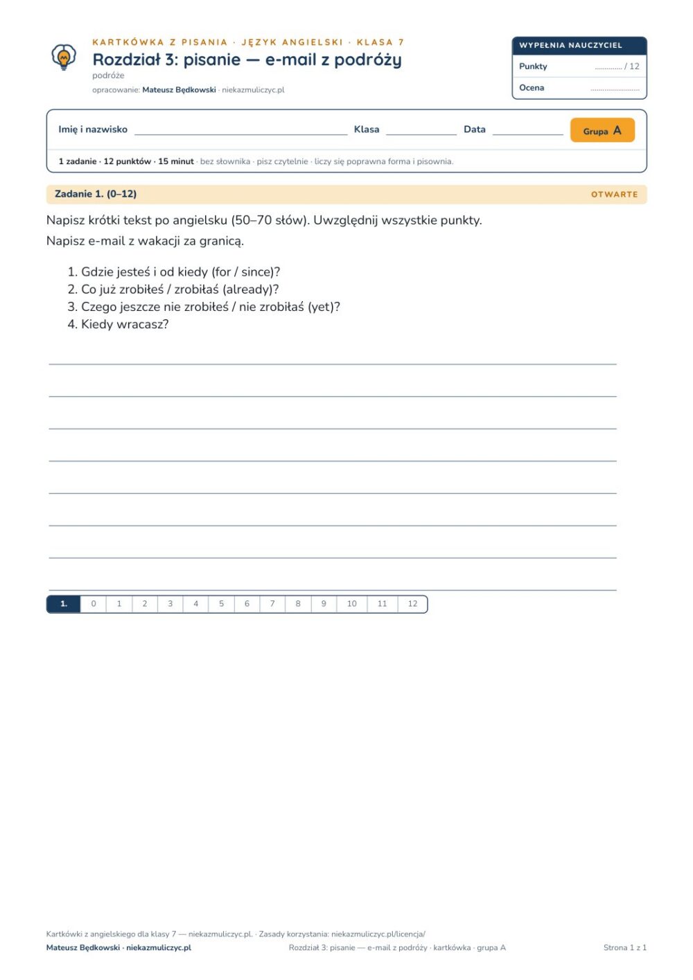 Kartkówka angielski klasa 7 unit 3: pisanie: e-mail z podróży — B–E — okładka
