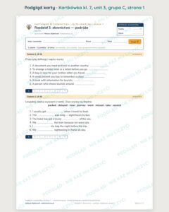 Kartkówka angielski klasa 7 unit 3: słownictwo: podróże — B–E — podgląd karty, grupa C