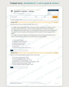 Kartkówka angielski klasa 7 unit 4: czytanie: zakupy — B–E — podgląd karty, grupa B