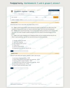 Kartkówka angielski klasa 7 unit 4: czytanie: zakupy — B–E — podgląd karty, grupa C
