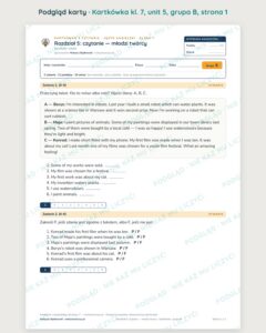 Kartkówka angielski klasa 7 unit 5: czytanie: młodzi twórcy — B–E — podgląd karty, grupa B