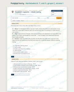 Kartkówka angielski klasa 7 unit 5: czytanie: młodzi twórcy — B–E — podgląd karty, grupa C