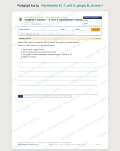 Angielski klasa 7 unit 5: e-mail o wynalazkach i sztuce — kartkówka — podgląd karty, grupa B