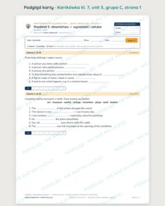Angielski klasa 7 unit 5: słownictwo: wynalazki i sztuka — kartkówka — podgląd karty, grupa C