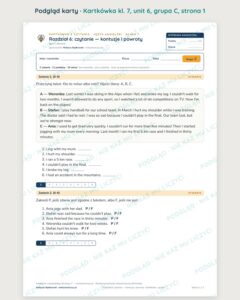 Kartkówka angielski klasa 7 unit 6: czytanie: kontuzje i powroty — B–E — podgląd karty, grupa C