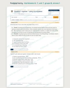 Angielski klasa 7 unit 7: czytanie: plany na przyszłość — kartkówka — podgląd karty, grupa B