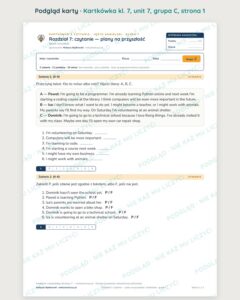 Angielski klasa 7 unit 7: czytanie: plany na przyszłość — kartkówka — podgląd karty, grupa C