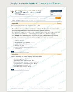 Kartkówka angielski klasa 7 unit 8: czytanie: zdrowe nawyki — B–E — podgląd karty, grupa B