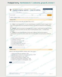 Kartkówka angielski klasa 7 welcome: czytanie: nowy rok szkolny — B–E — podgląd karty, grupa B