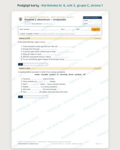 Kartkówka angielski klasa 8 unit 2: słownictwo: środowisko — B–E — podgląd karty, grupa C