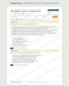 Kartkówka angielski klasa 8 unit 3: czytanie: pomaganie innym — B–E — podgląd karty, grupa B