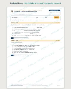 Kartkówka angielski klasa 8 unit 3: zero i first conditional — B–E — podgląd karty, grupa B