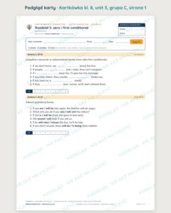 Kartkówka angielski klasa 8 unit 3: zero i first conditional — B–E — podgląd karty, grupa C