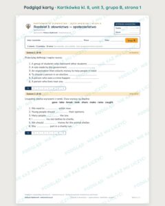 Kartkówka angielski klasa 8 unit 3: słownictwo: społeczeństwo — B–E — podgląd karty, grupa B