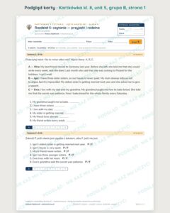 Kartkówka angielski klasa 8 unit 5: czytanie: przyjaźń i rodzina — B–E — podgląd karty, grupa B