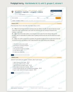 Kartkówka angielski klasa 8 unit 5: czytanie: przyjaźń i rodzina — B–E — podgląd karty, grupa C