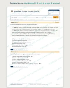 Kartkówka angielski klasa 8 unit 6: czytanie: praca rodziców — B–E — podgląd karty, grupa B