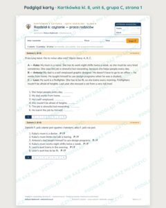 Kartkówka angielski klasa 8 unit 6: czytanie: praca rodziców — B–E — podgląd karty, grupa C