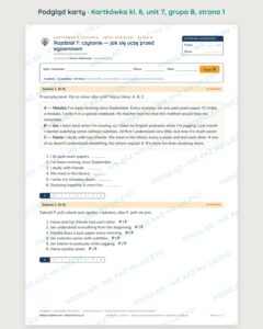 Kartkówka angielski klasa 8 unit 7: jak się uczę przed egzaminem — B–E — podgląd karty, grupa B
