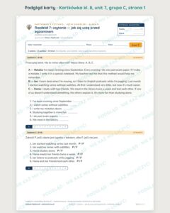 Kartkówka angielski klasa 8 unit 7: jak się uczę przed egzaminem — B–E — podgląd karty, grupa C