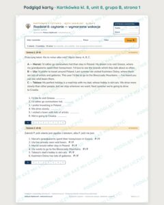 Kartkówka angielski klasa 8 unit 8: czytanie: wymarzone wakacje — B–E — podgląd karty, grupa B