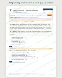 Kartkówka angielski klasa 8 unit 8: czytanie: wymarzone wakacje — B–E — podgląd karty, grupa C
