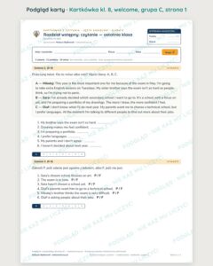 Kartkówka angielski klasa 8 welcome: czytanie: ostatnia klasa — B–E — podgląd karty, grupa C