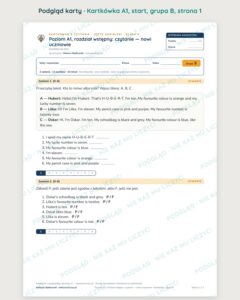 Kartkówka angielski klasa 4 A1 start: czytanie: nowi uczniowie — B–E — podgląd karty, grupa B