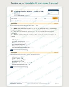 Kartkówka angielski klasa 4 A1 start: czytanie: nowi uczniowie — B–E — podgląd karty, grupa C