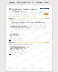 Kartkówka angielski klasa 4 A1 unit 1: czytanie: moja rodzina — B–E — podgląd karty, grupa B