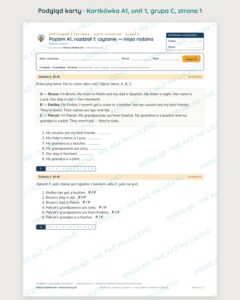 Kartkówka angielski klasa 4 A1 unit 1: czytanie: moja rodzina — B–E — podgląd karty, grupa C