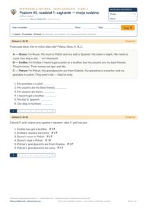 Kartkówka angielski klasa 4 A1 unit 1: czytanie: moja rodzina — B–E — okładka