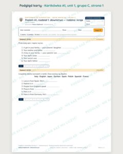 Angielski klasa 4 A1 unit 1: słownictwo: rodzina i kraje — kartkówka — podgląd karty, grupa C