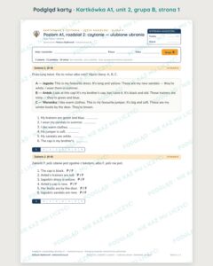 Angielski klasa 4 A1 unit 2: czytanie: ulubione ubrania — kartkówka — podgląd karty, grupa B