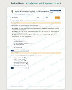 Angielski klasa 4 A1 unit 2: czytanie: ulubione ubrania — kartkówka — podgląd karty, grupa C