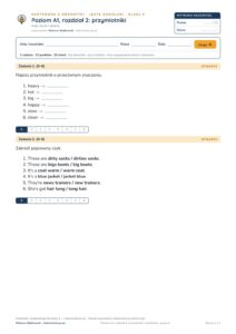 Kartkówka angielski klasa 4 A1 unit 2: gramatyka: przymiotniki — B–E — okładka