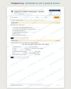 Kartkówka angielski klasa 4 A1 unit 2: słownictwo: ubrania — B–E — podgląd karty, grupa B
