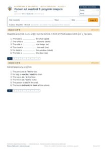 Angielski klasa 4 A1 unit 3: gramatyka: przyimki miejsca — kartkówka — okładka